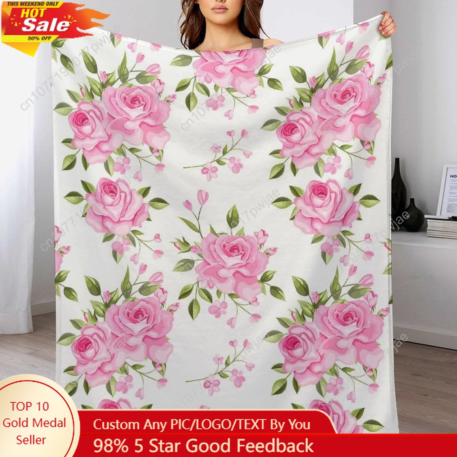 Home Textiles And Decor - 핑크 꽃무늬 담요 플로럴 데코 선물