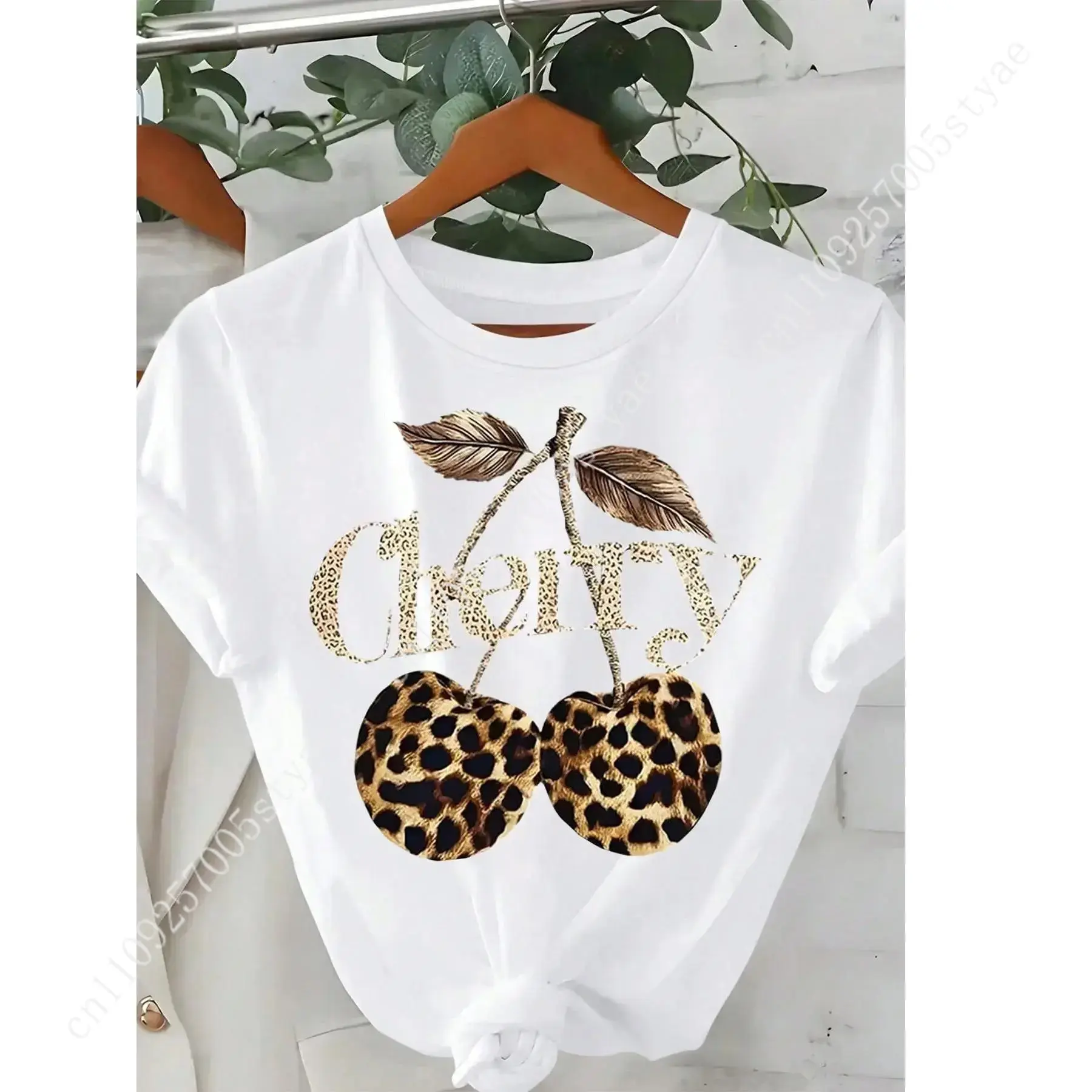 Quilt Cotton Summer - 여성용 체리 & 레오파드 프린트 라운드