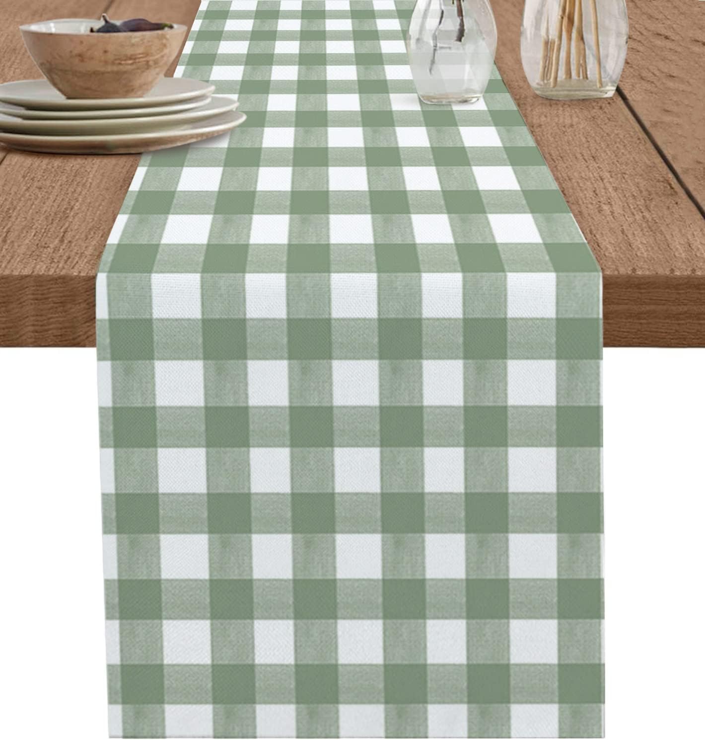 Linum Home Textiles - 녹색 버팔로 격자 무늬 리넨 테이블