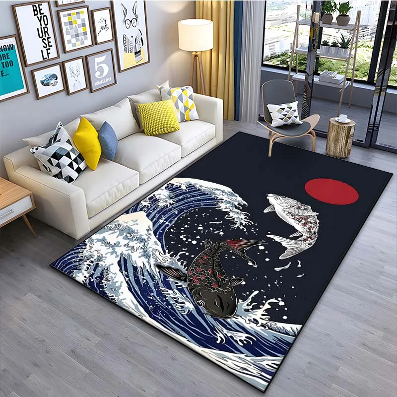 Japanese Home Textiles - 일본 미술 가나가와 파도 카펫, 거실