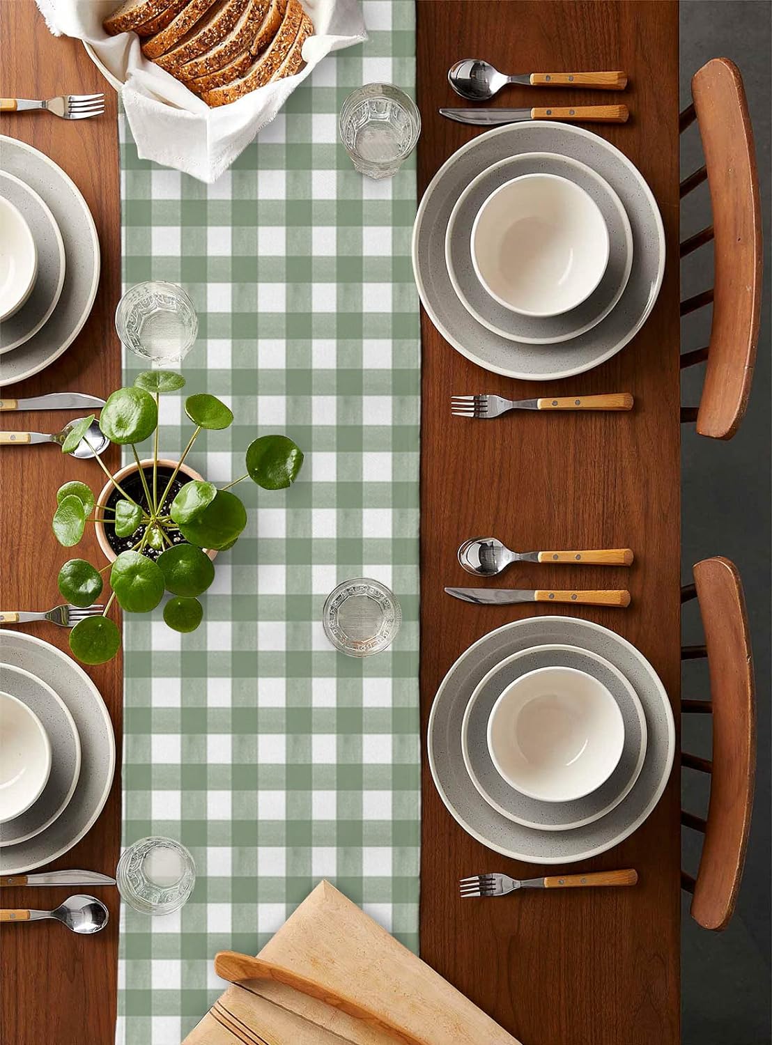 녹색 버팔로 격자 무늬 리넨 테이블 러너 드레스 스카프 - Linum Home Textiles 리뷰 및 가격
