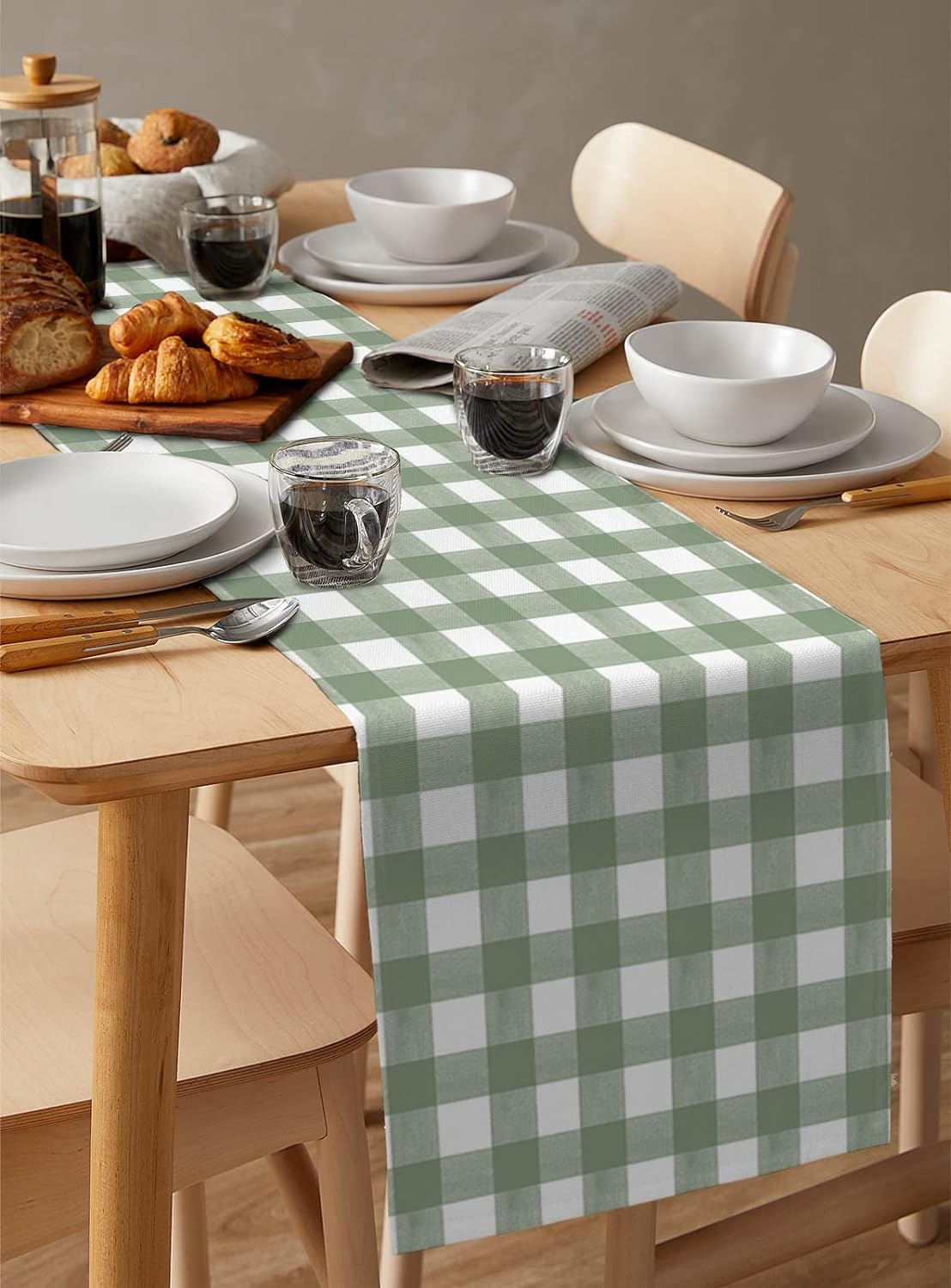 녹색 버팔로 격자 무늬 리넨 테이블 러너 드레스 스카프 - Linum Home Textiles 리뷰 및 가격
