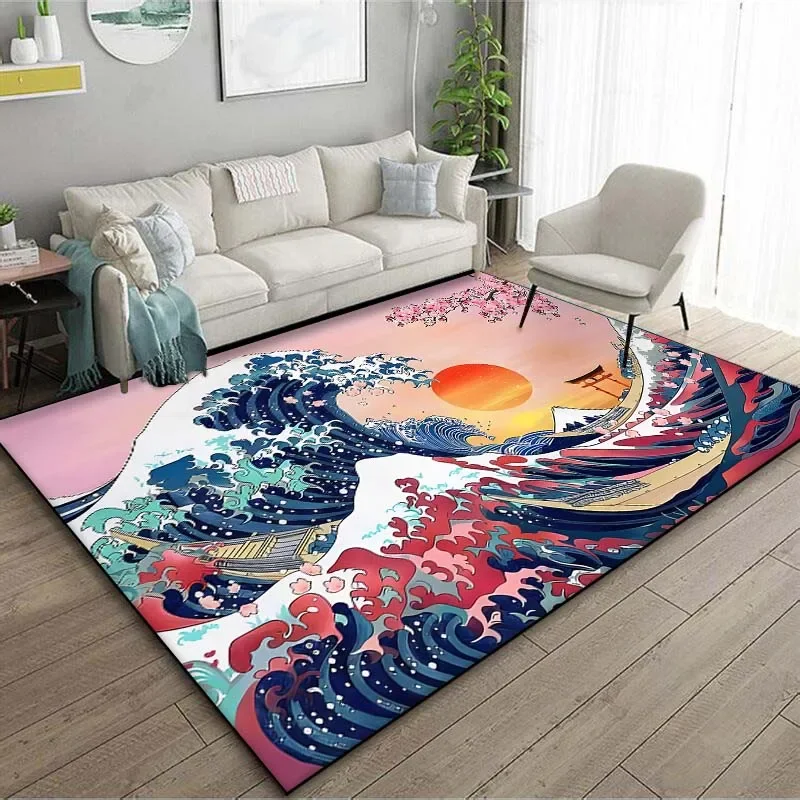 일본 미술 가나가와 파도 카펫, 거실 홈 데코 대형 러 - Japanese Home Textiles 리뷰 및 가격