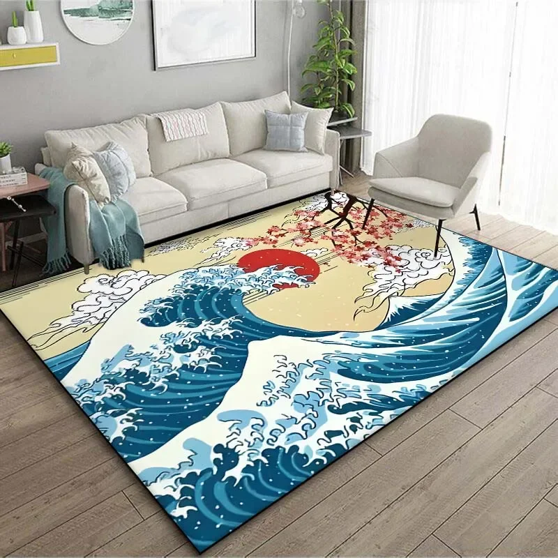 일본 미술 가나가와 파도 카펫, 거실 홈 데코 대형 러 - Japanese Home Textiles 리뷰 및 가격